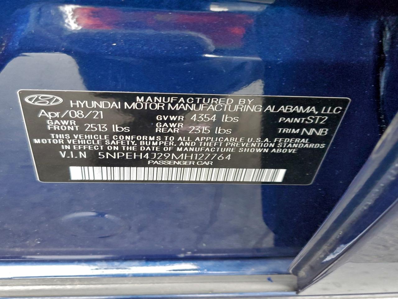 2021 Hyundai Sonata Limited VIN: 5NPEH4J29MH127764 Lot: 94997165