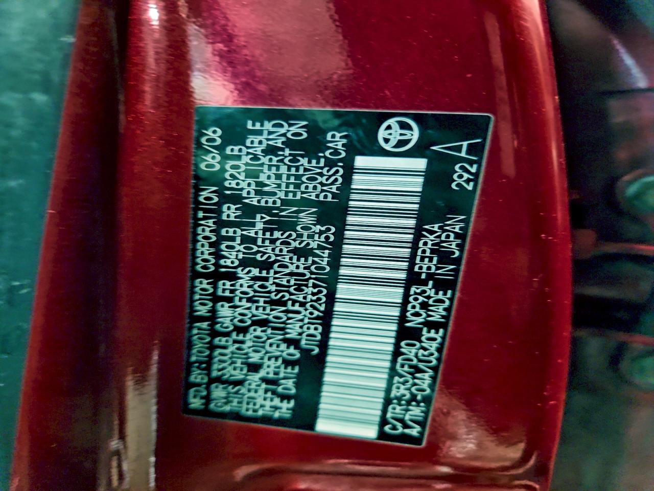 2007 Toyota Yaris VIN: JTDBT923371044753 Lot: 95553615