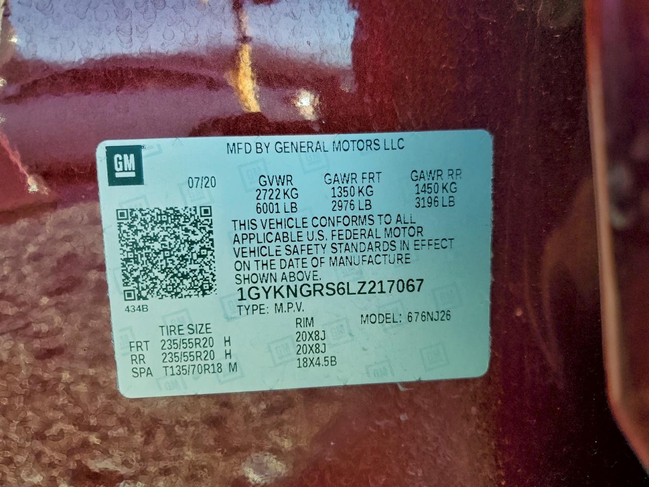 2020 Cadillac Xt5 Sport VIN: 1GYKNGRS6LZ217067 Lot: 94961945