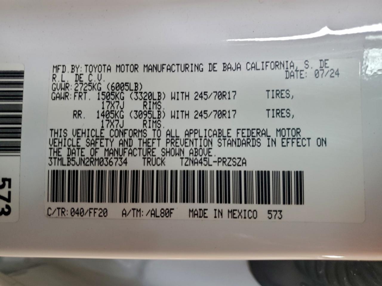 2024 Toyota Tacoma Double Cab VIN: 3TMLB5JN2RM036734 Lot: 95957935