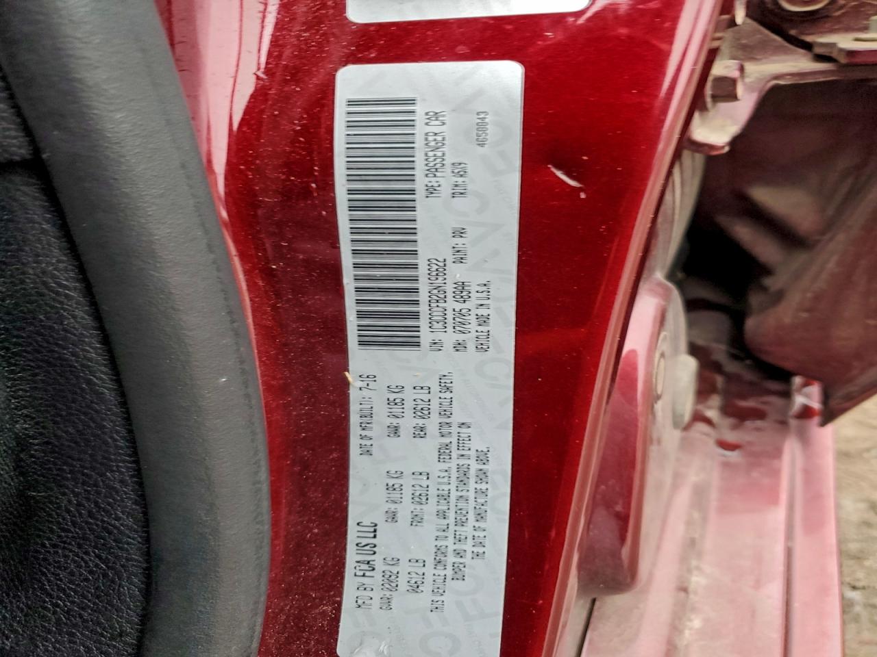 2016 Chrysler 200 Lx VIN: 1C3CCCFB2GN196622 Lot: 94778925