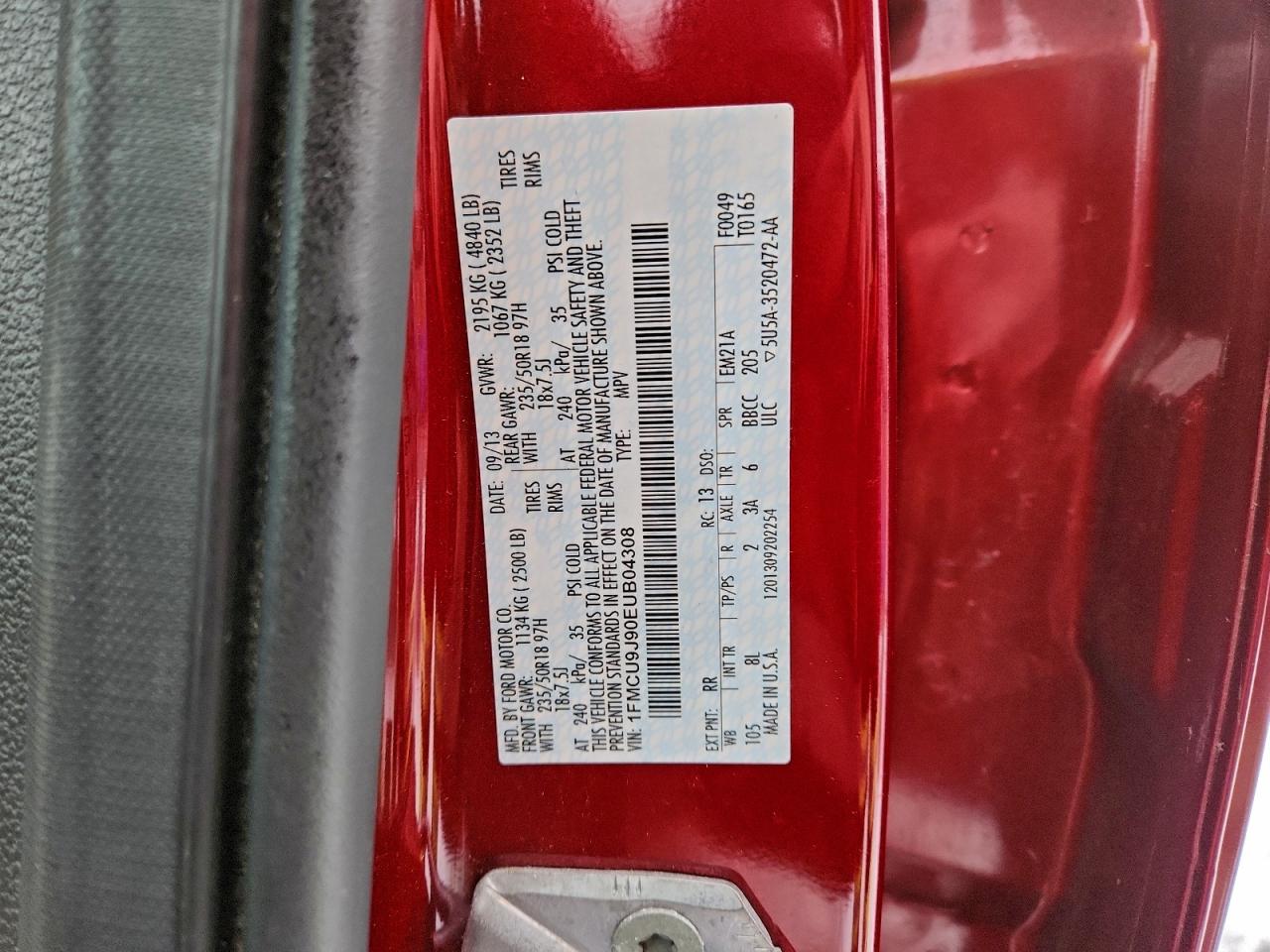 2014 Ford Escape Titanium VIN: 1FMCU9J90EUB04308 Lot: 95636715