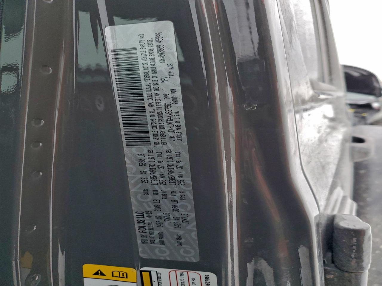 2019 Jeep Wrangler Unlimited Rubicon VIN: 1C4HJXFG4KW627961 Lot: 96886025