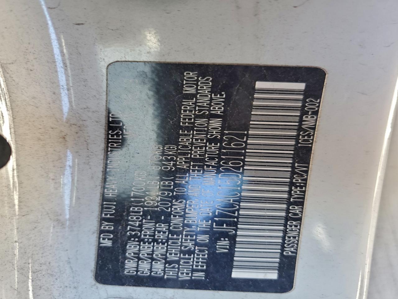 2013 Subaru Brz 2.0 Limited VIN: JF1ZCAC15D2611621 Lot: 95859675