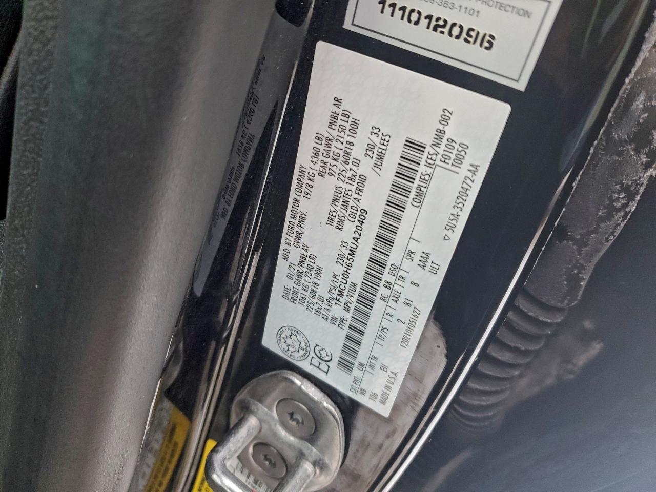 2021 Ford Escape Sel VIN: 1FMCU0H65MUA20409 Lot: 94535605