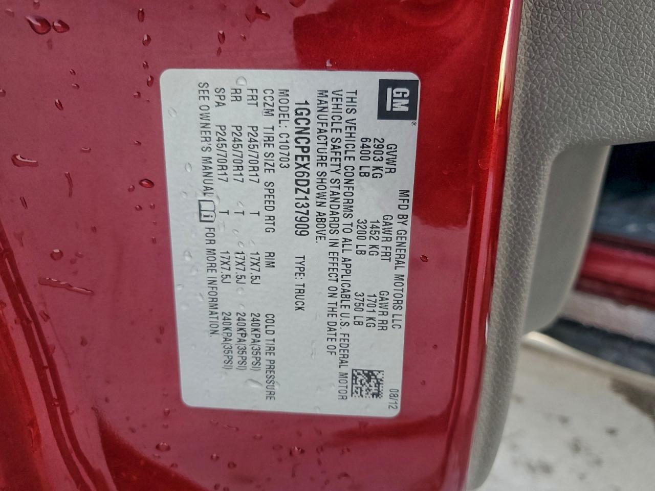 2013 Chevrolet Silverado C1500 VIN: 1GCNCPEX6DZ137909 Lot: 95946615