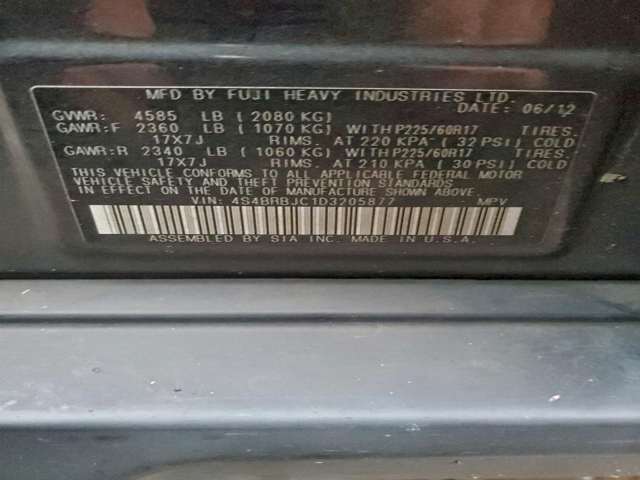 2013 Subaru Outback 2.5I Limited VIN: 4S4BRBJC1D3205877 Lot: 95559835