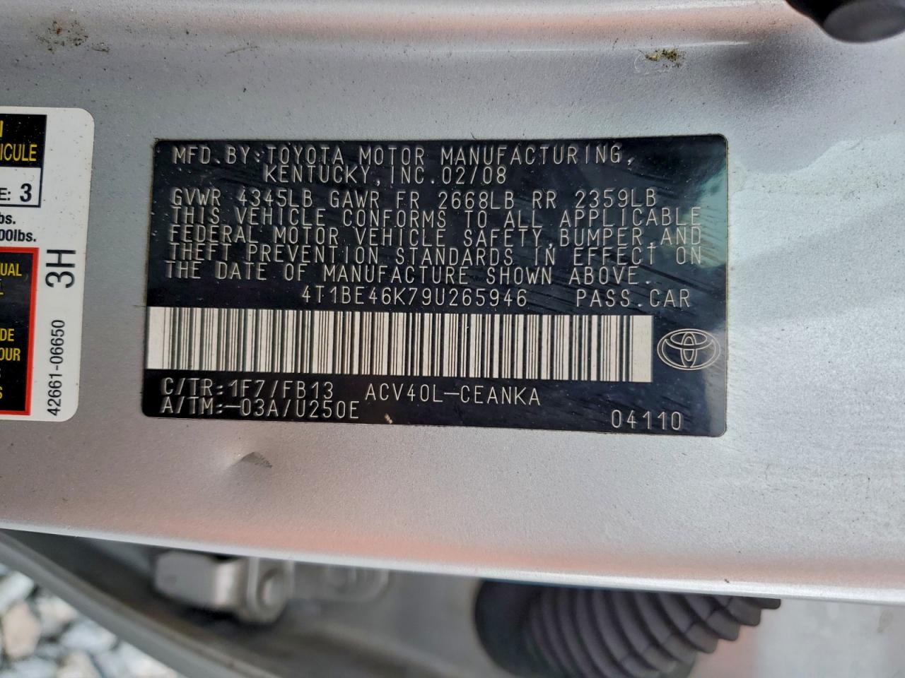 2009 Toyota Camry Base VIN: 4T1BE46K79U265946 Lot: 96376865