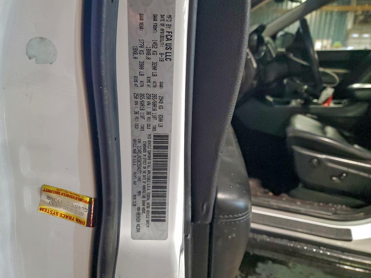 2019 Dodge Durango Sxt VIN: 1C4RDJAG5KC534271 Lot: 94302005