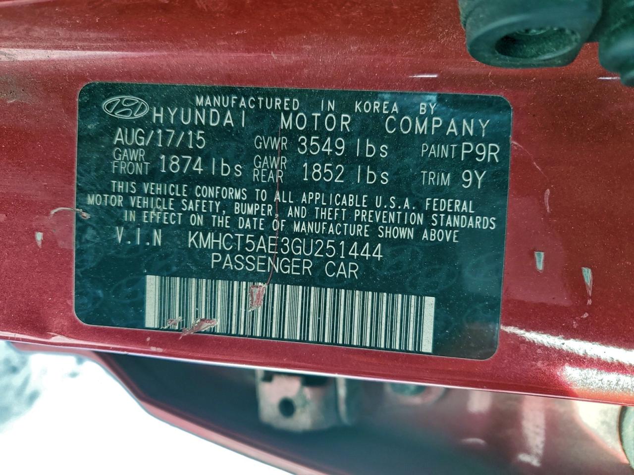 2016 Hyundai Accent Se VIN: KMHCT5AE3GU251444 Lot: 97446745