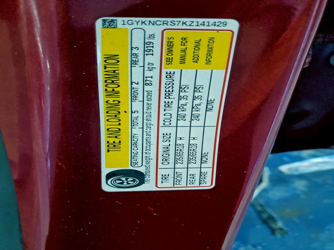 2019 Cadillac Xt5 Luxury VIN: 1GYKNCRS7KZ141429 Lot: 95914765