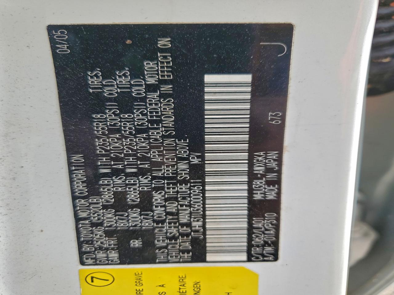 2006 Lexus Rx 400 VIN: JTJHW31U360009611 Lot: 91268035