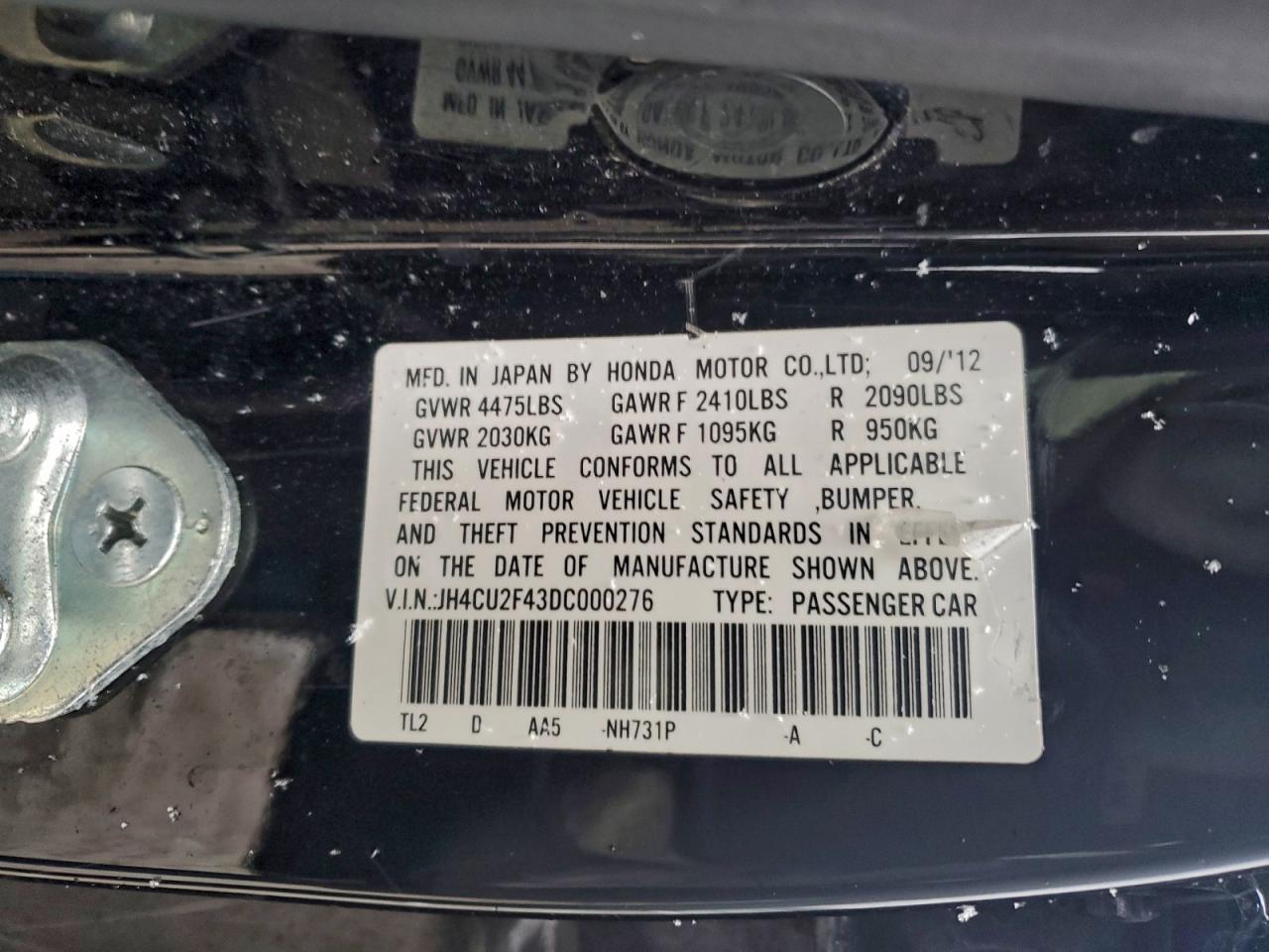 2013 Acura Tsx VIN: JH4CU2F43DC000276 Lot: 94120755