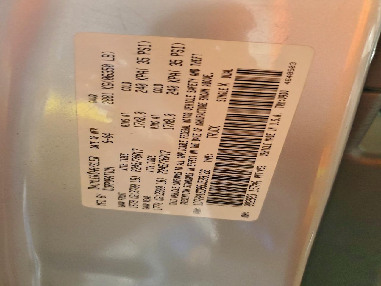 2005 Dodge Ram 1500 St VIN: 1D7HA16D95J539126 Lot: 95008475