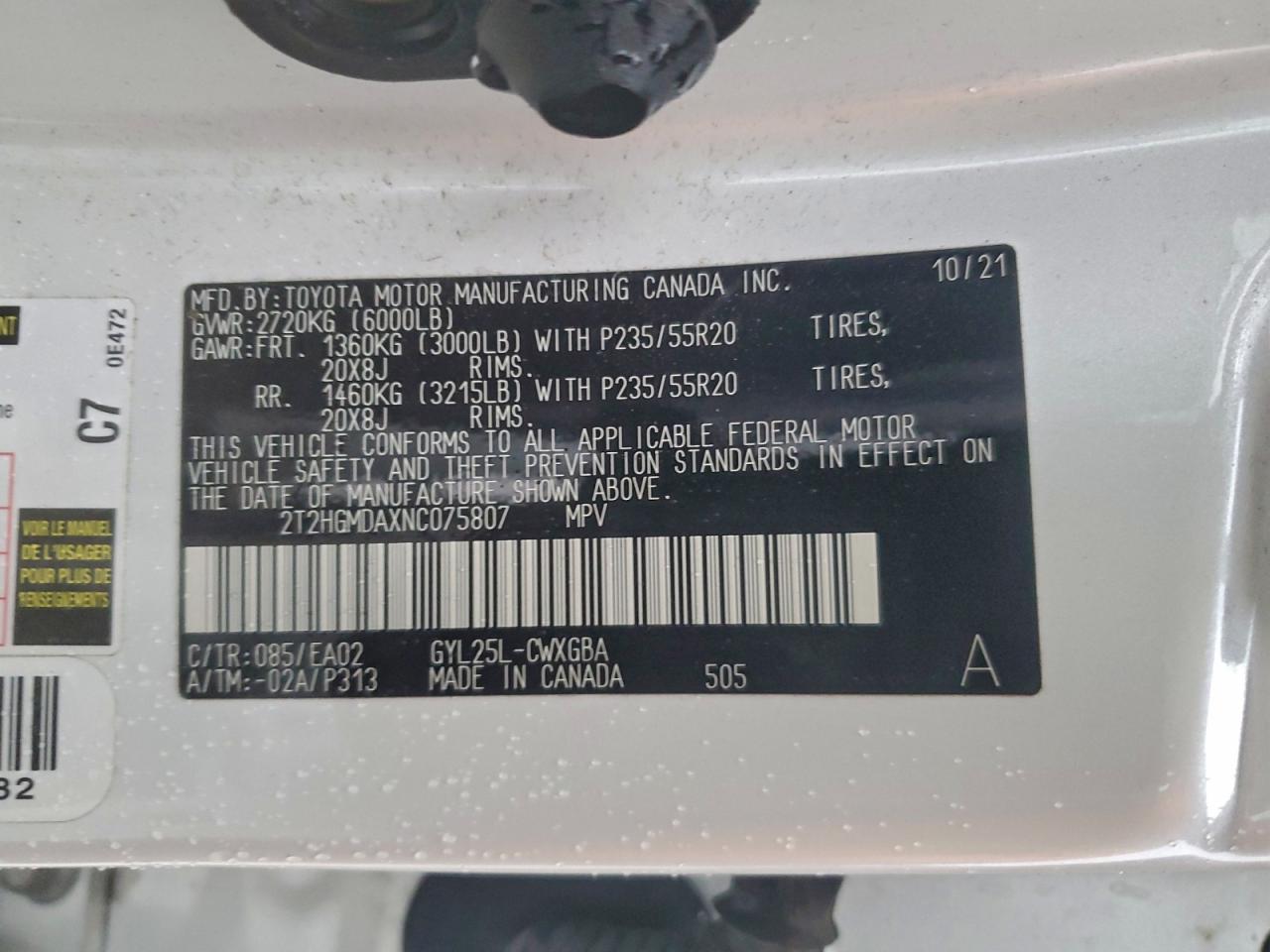 2022 Lexus Rx 450H VIN: 2T2HGMDAXNC075807 Lot: 94933175