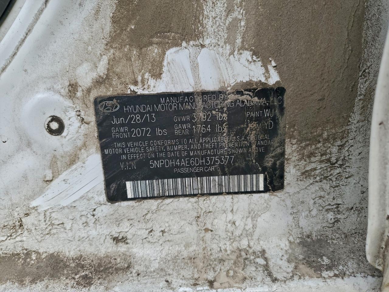 2013 Hyundai Elantra Gls VIN: 5NPDH4AE6DH375377 Lot: 97426655