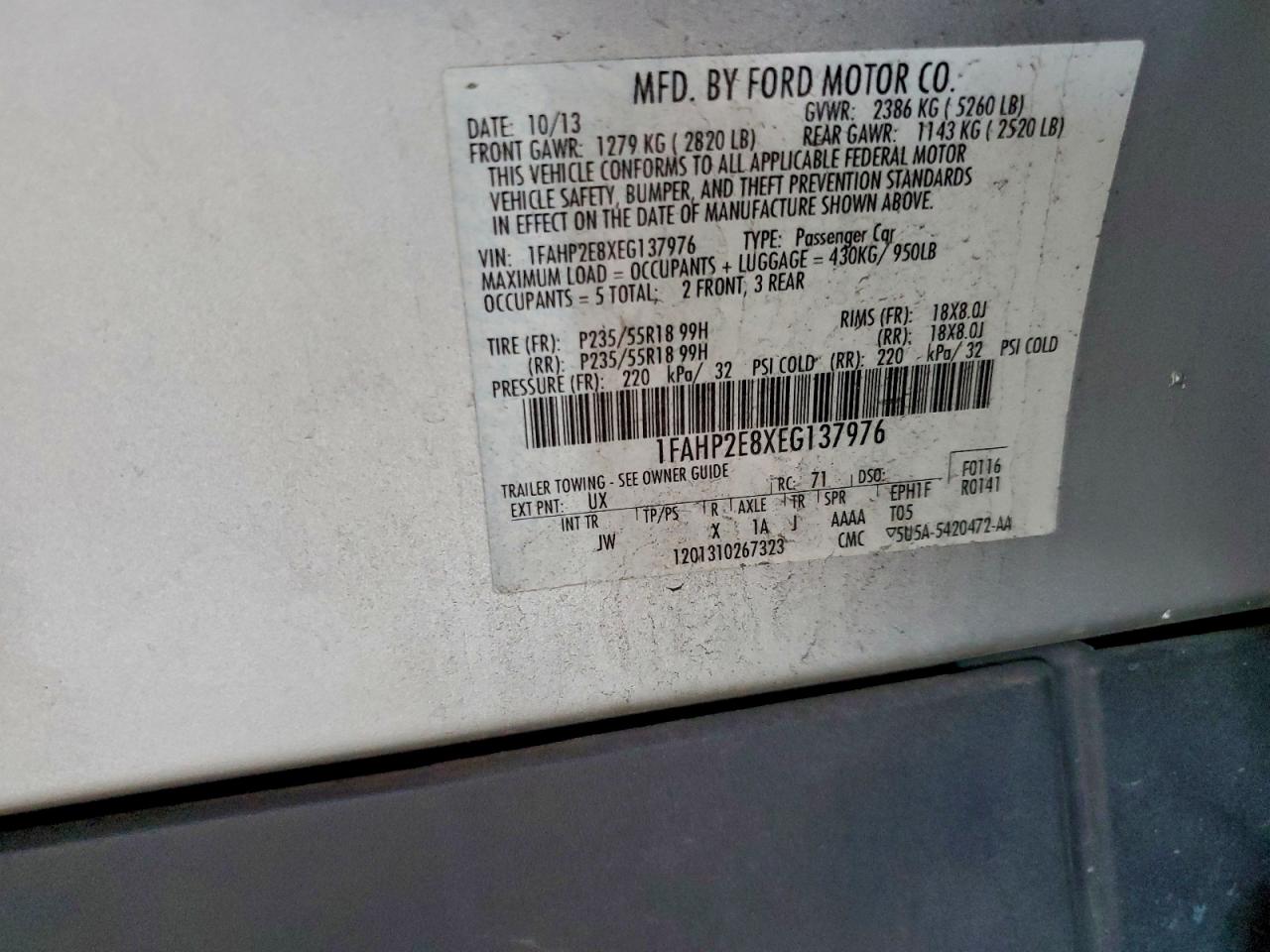 2014 Ford Taurus Sel VIN: 1FAHP2E8XEG137976 Lot: 97228855