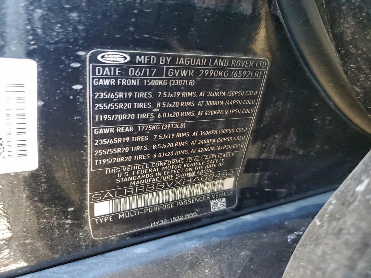 2017 Land Rover Discovery Hse VIN: SALRRBBVXHA024841 Lot: 94938165