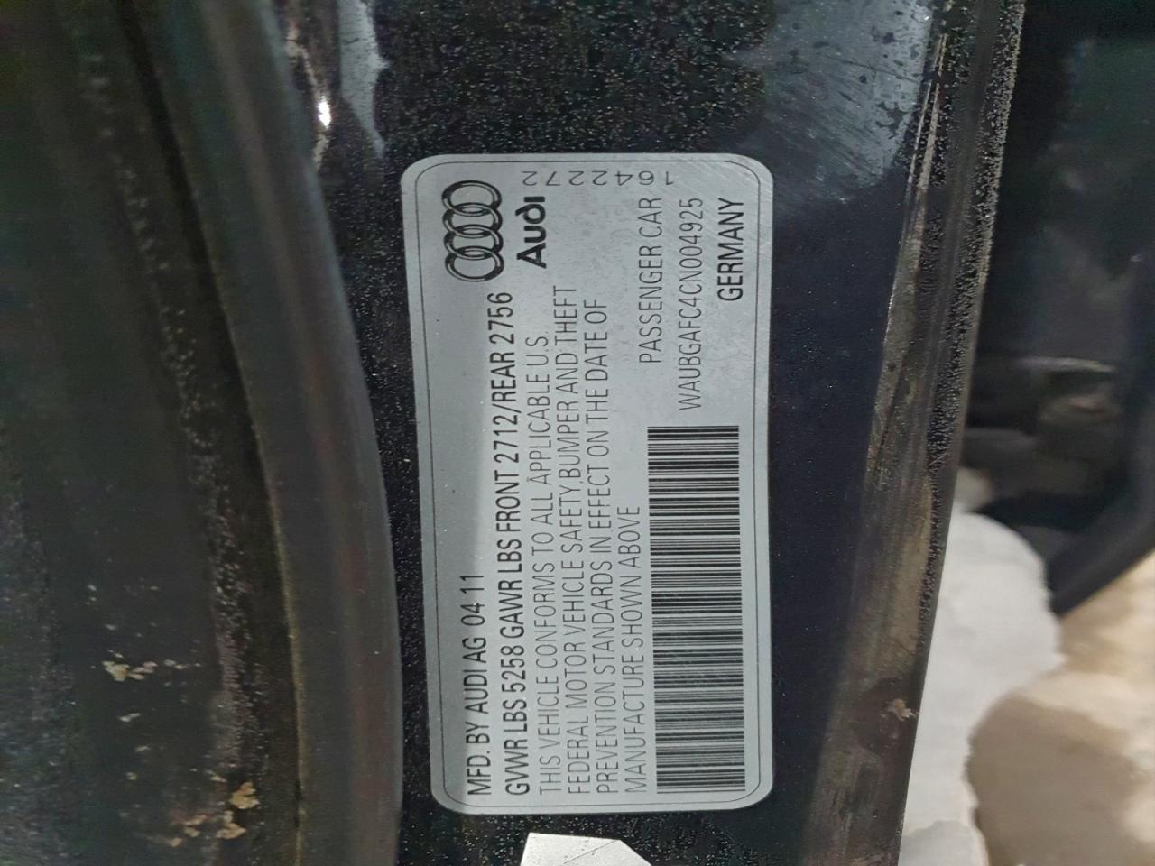 2012 Audi A6 VIN: WAUBGAFC4CN004925 Lot: 96146985