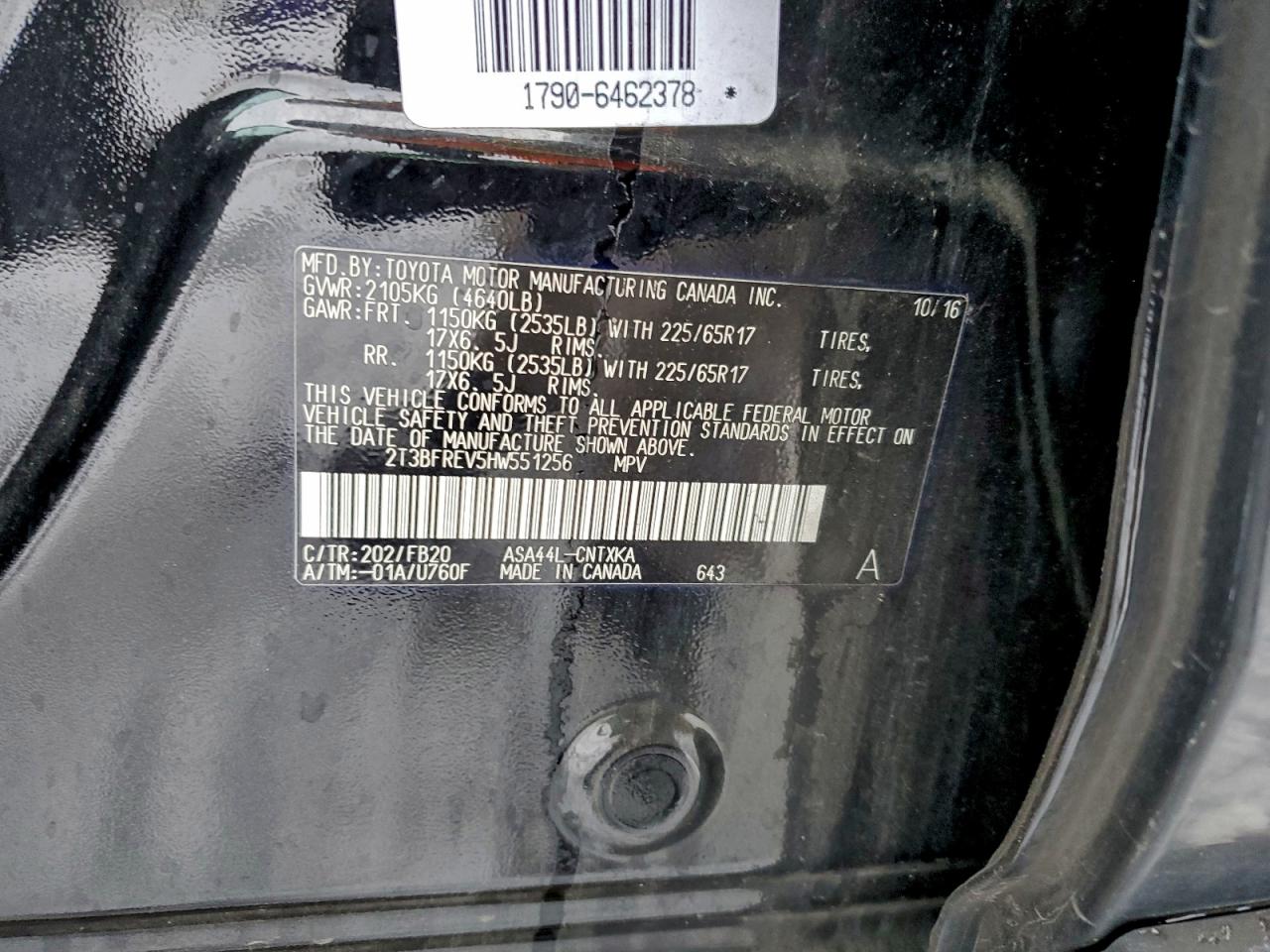 2017 Toyota Rav4 Le VIN: 2T3BFREV5HW551256 Lot: 94876155