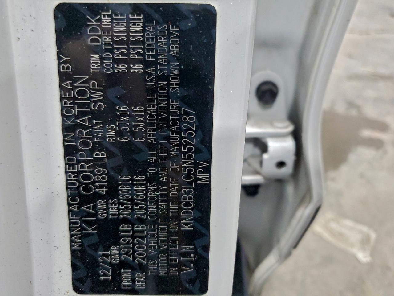 2022 Kia Niro Lx VIN: KNDCB3LC5N5525287 Lot: 95270485