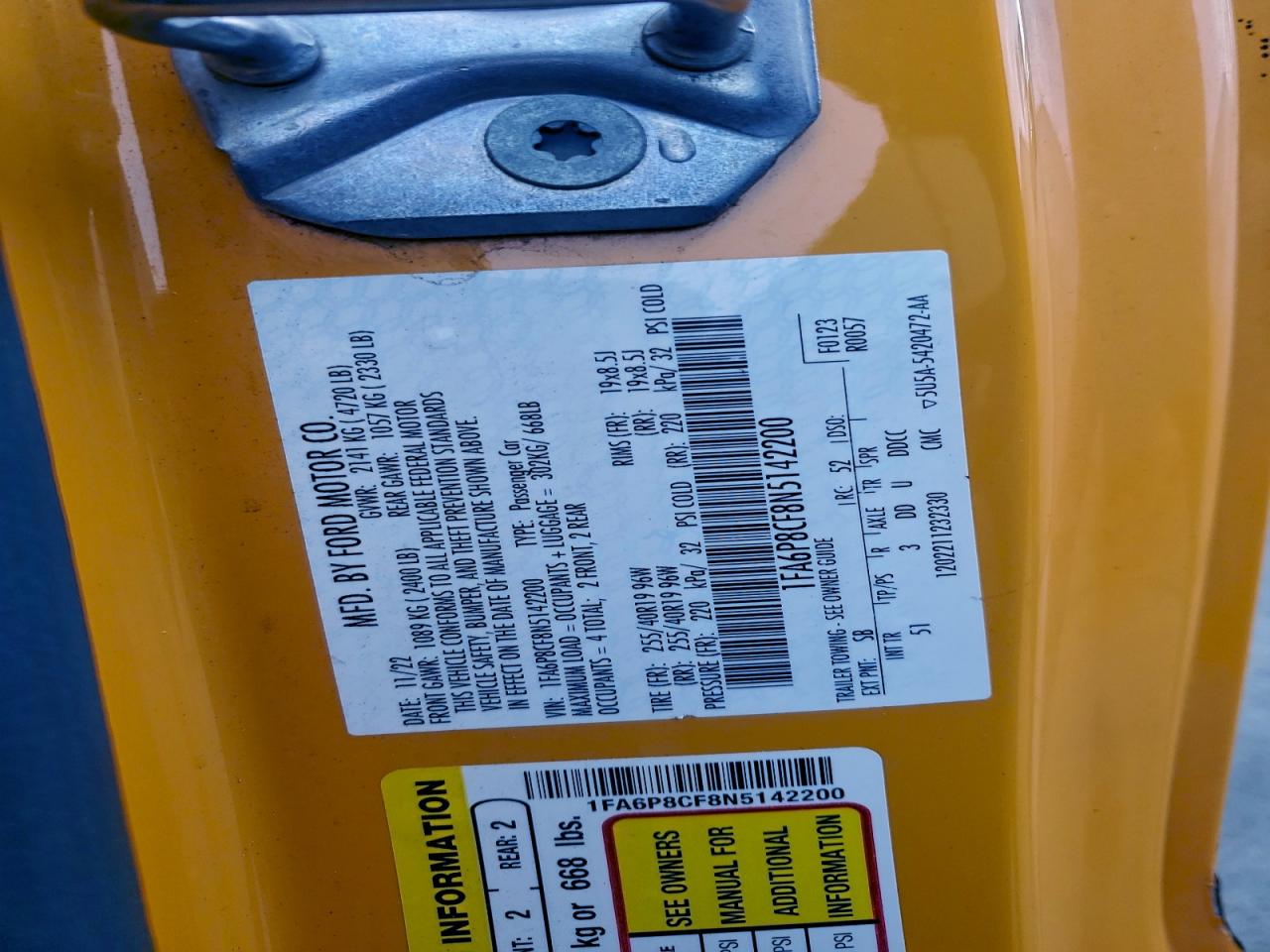 2022 Ford Mustang Gt VIN: 1FA6P8CF8N5142200 Lot: 95552935