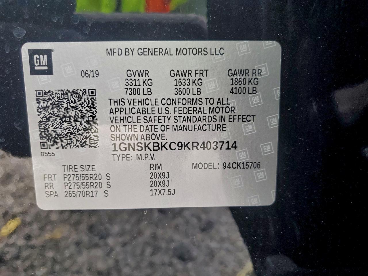 2019 Chevrolet Tahoe K1500 Lt VIN: 1GNSKBKC9KR403714 Lot: 92829115