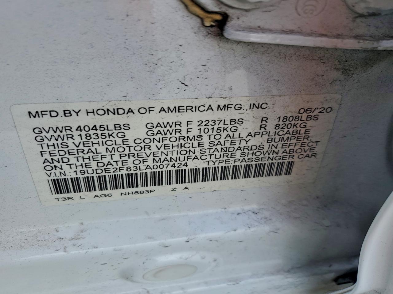 2020 Acura Ilx Premium A-Spec VIN: 19UDE2F83LA007424 Lot: 96001135