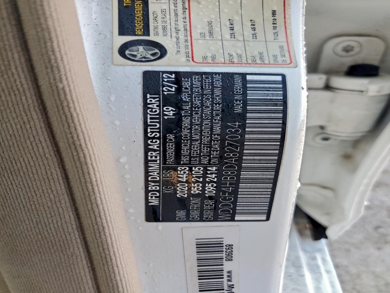 2013 Mercedes-Benz C 250 VIN: WDDGF4HB8DA827034 Lot: 96316995