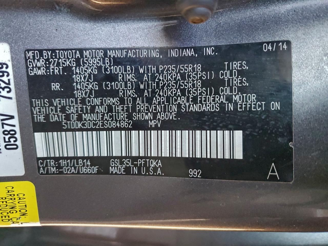 2014 Toyota Sienna Xle VIN: 5TDDK3DC2ES084862 Lot: 95441365