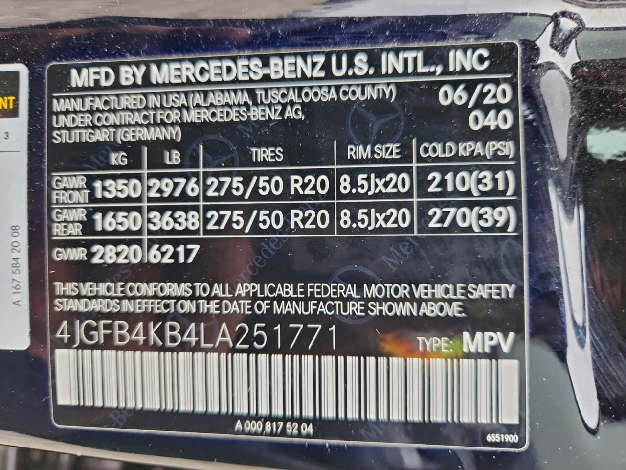 2020 Mercedes-Benz Gle 350 4Matic VIN: 4JGFB4KB4LA251771 Lot: 96071605