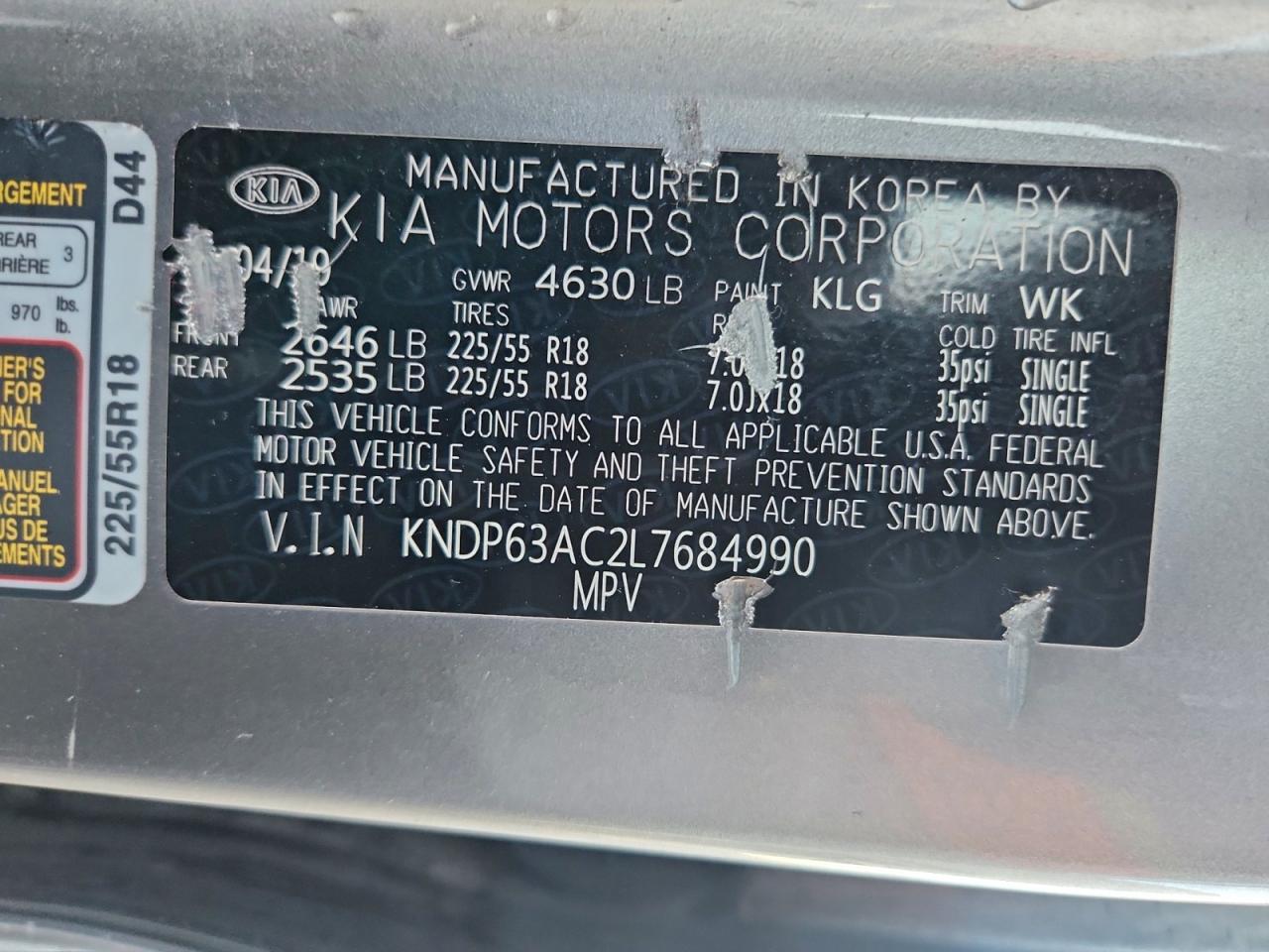 2020 Kia Sportage S VIN: KNDP63AC2L7684990 Lot: 95884865