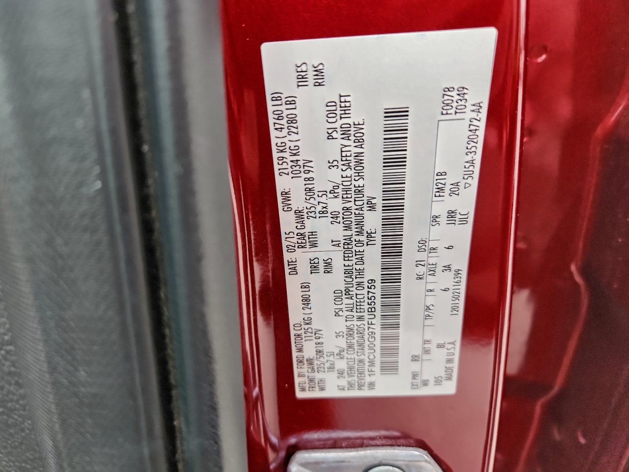 2015 Ford Escape Se VIN: 1FMCU0G97FUB55759 Lot: 94903295