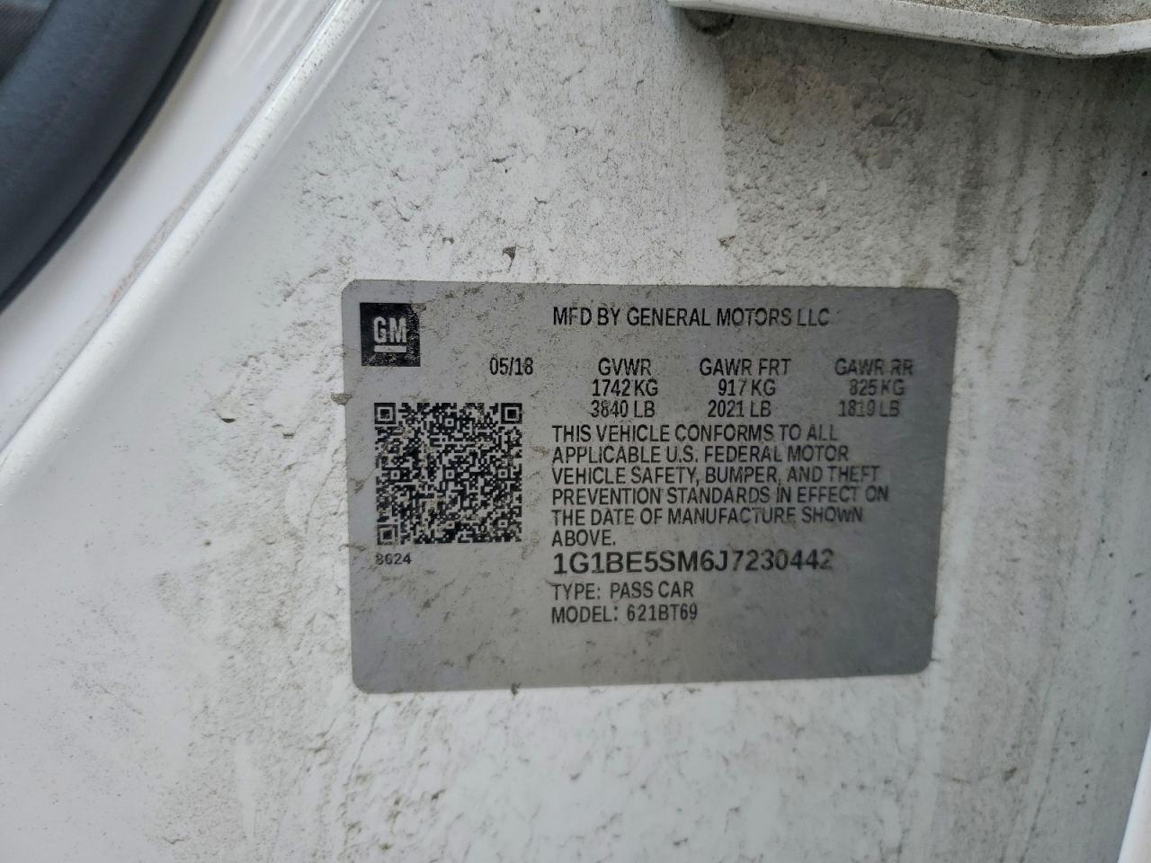 2018 Chevrolet Cruze Lt VIN: 1G1BE5SM6J7230442 Lot: 95021425