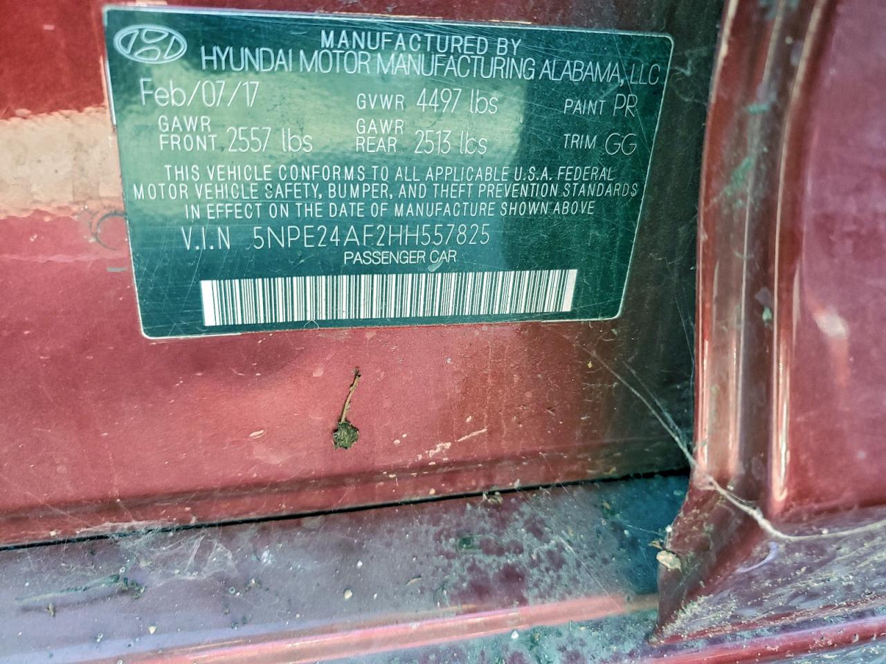 2017 Hyundai Sonata Se VIN: 5NPE24AF2HH557825 Lot: 94763305