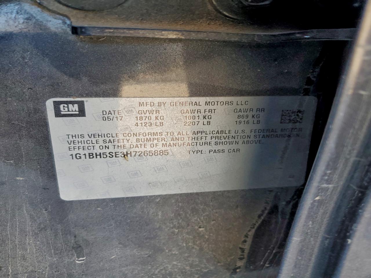 2017 Chevrolet Cruze Lt VIN: 1G1BH5SE3H7265885 Lot: 94368015