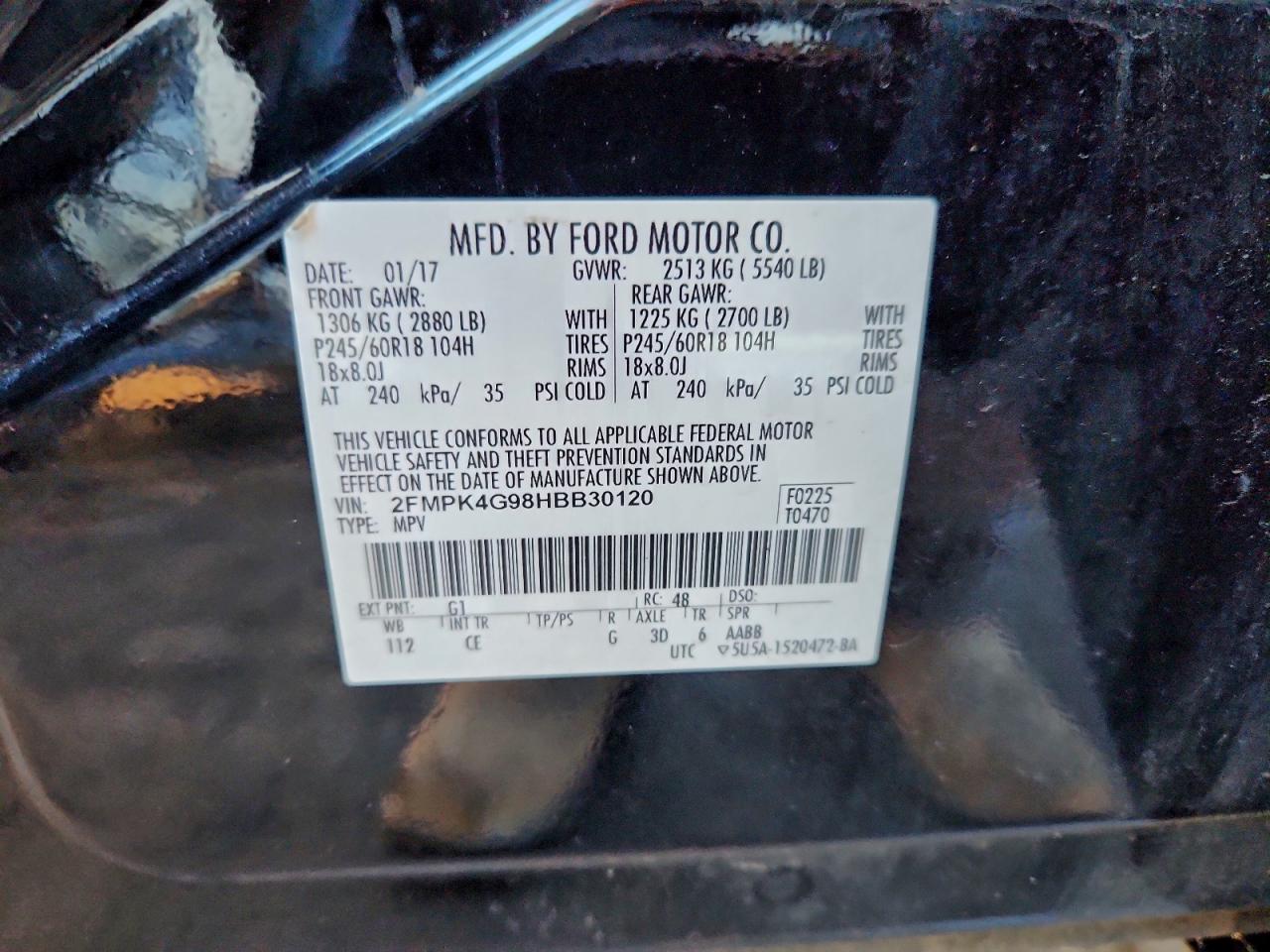 2017 Ford Edge Se VIN: 2FMPK4G98HBB30120 Lot: 95931365