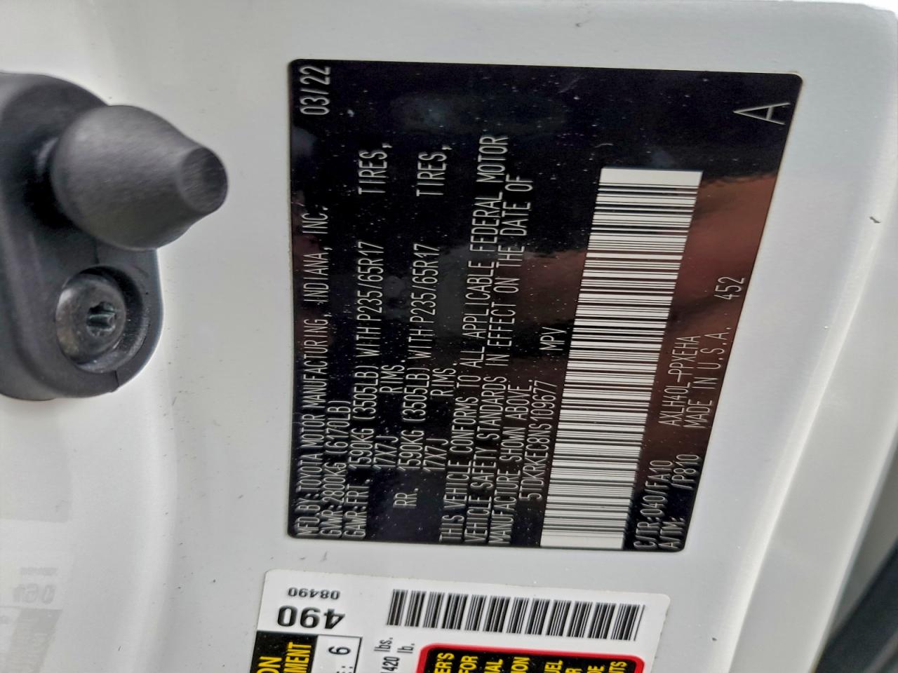 2022 Toyota Sienna Le VIN: 5TDKRKEC8NS109677 Lot: 95718555