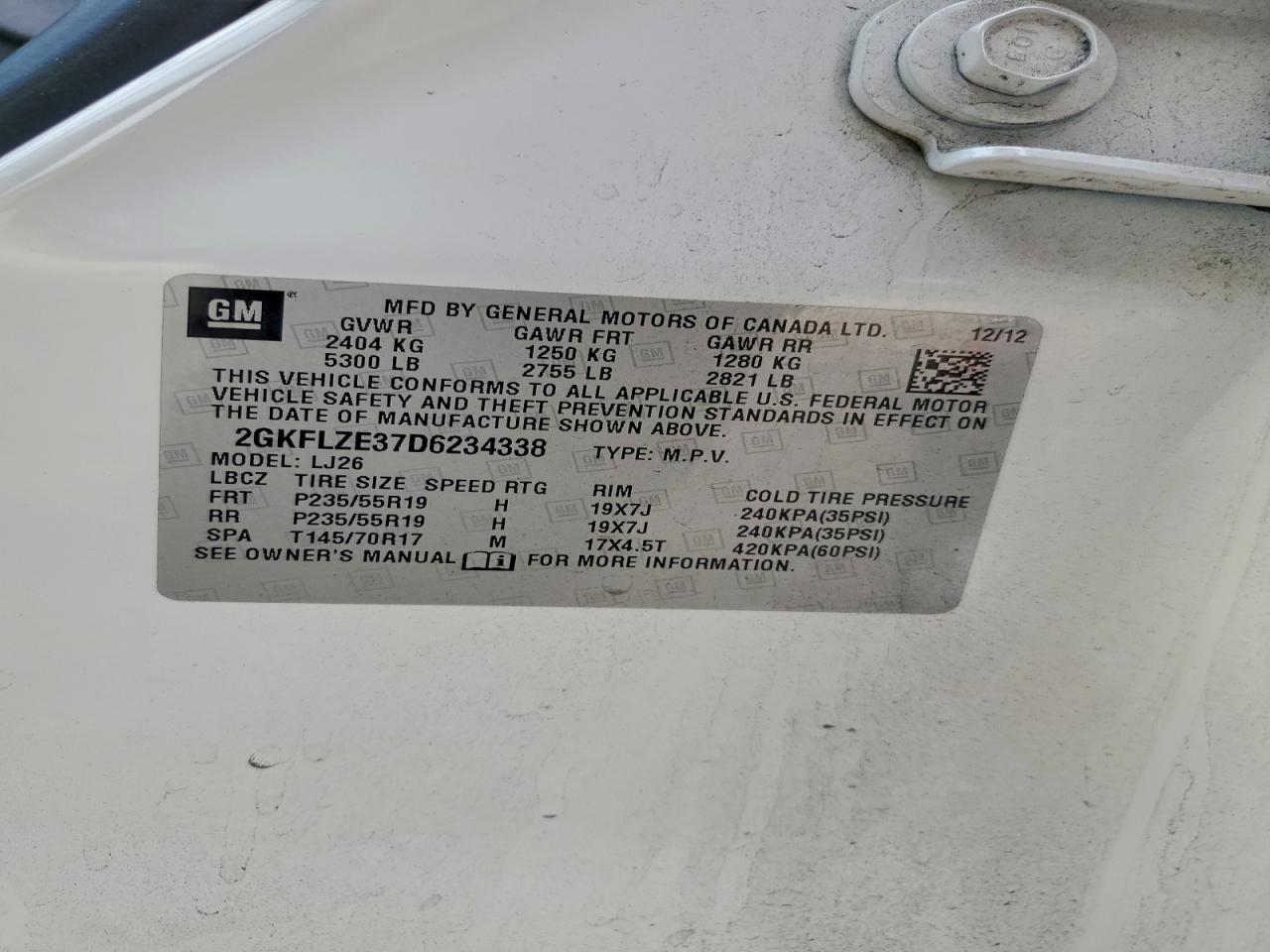 2013 GMC Terrain Denali VIN: 2GKFLZE37D6234338 Lot: 97419025