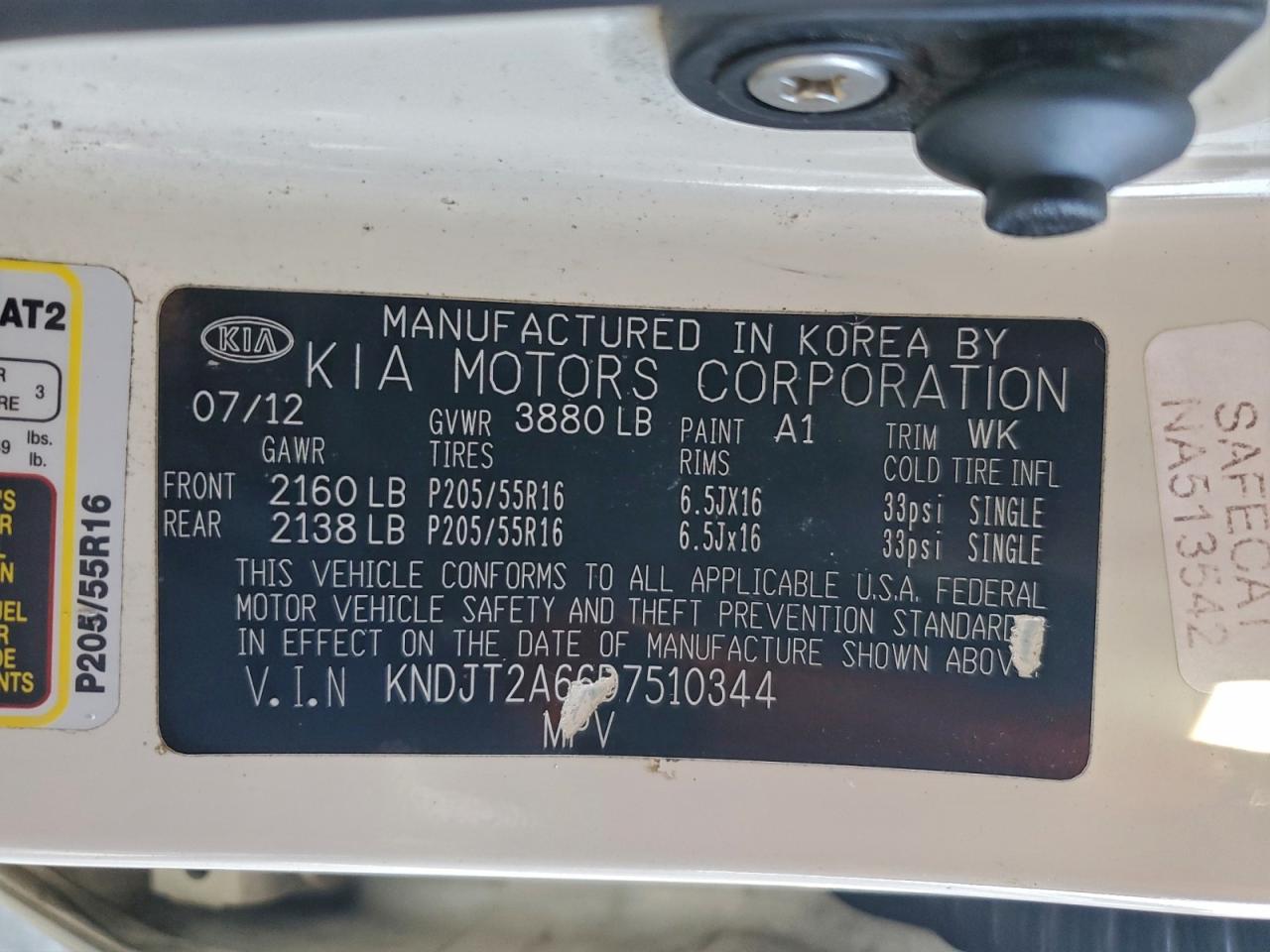 2013 Kia Soul + VIN: KNDJT2A66D7510344 Lot: 95013595