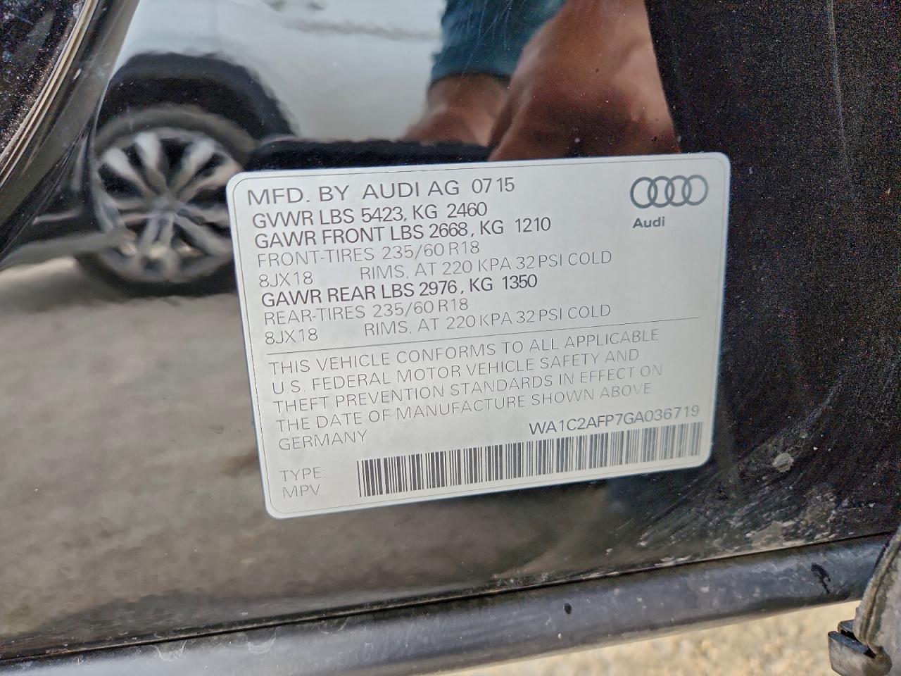 2016 Audi Q5 Premium VIN: WA1C2AFP7GA036719 Lot: 97163435