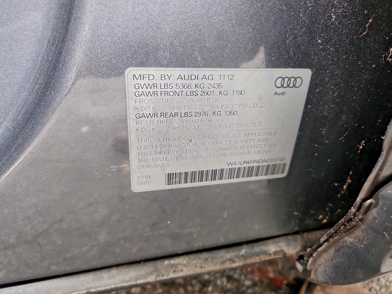 2013 Audi Q5 Premium Plus VIN: WA1LFAFP4DA033745 Lot: 95341715