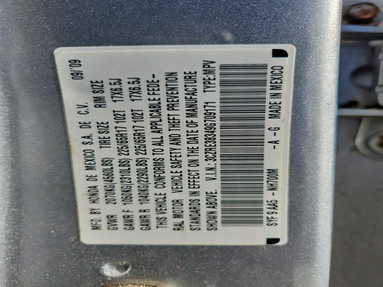 2009 Honda Cr-V Lx VIN: 3CZRE38349G709171 Lot: 96573875