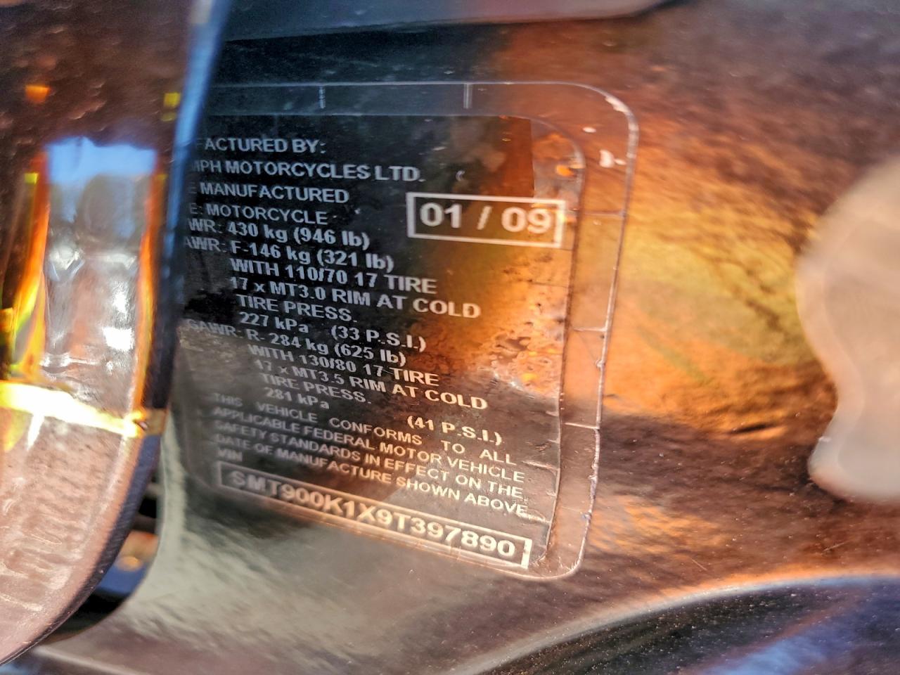 2009 Triumph Motorcycle Bonneville VIN: SMT900K1X9T397890 Lot: 81809545