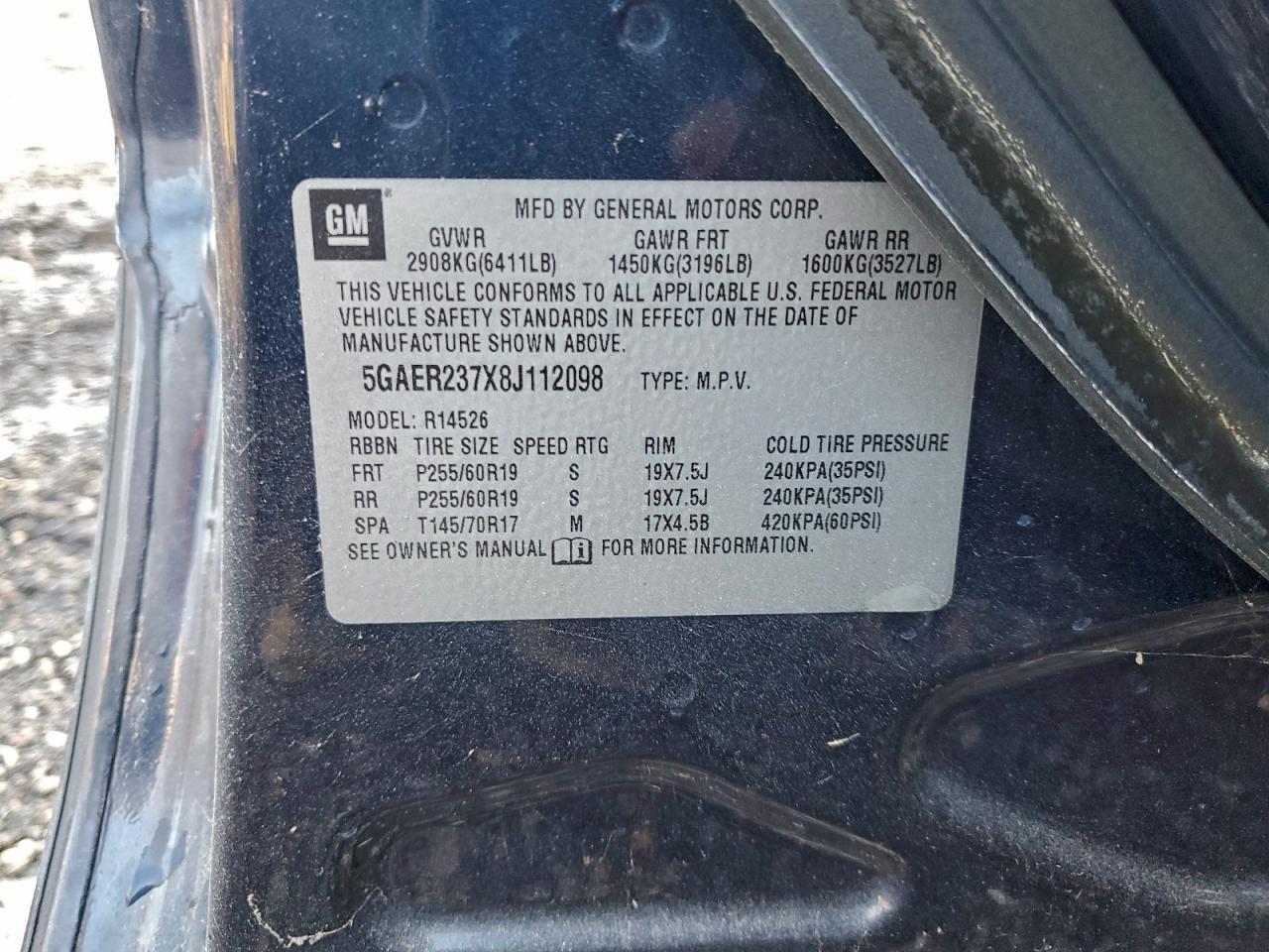 2008 Buick Enclave Cxl VIN: 5GAER237X8J112098 Lot: 96808295