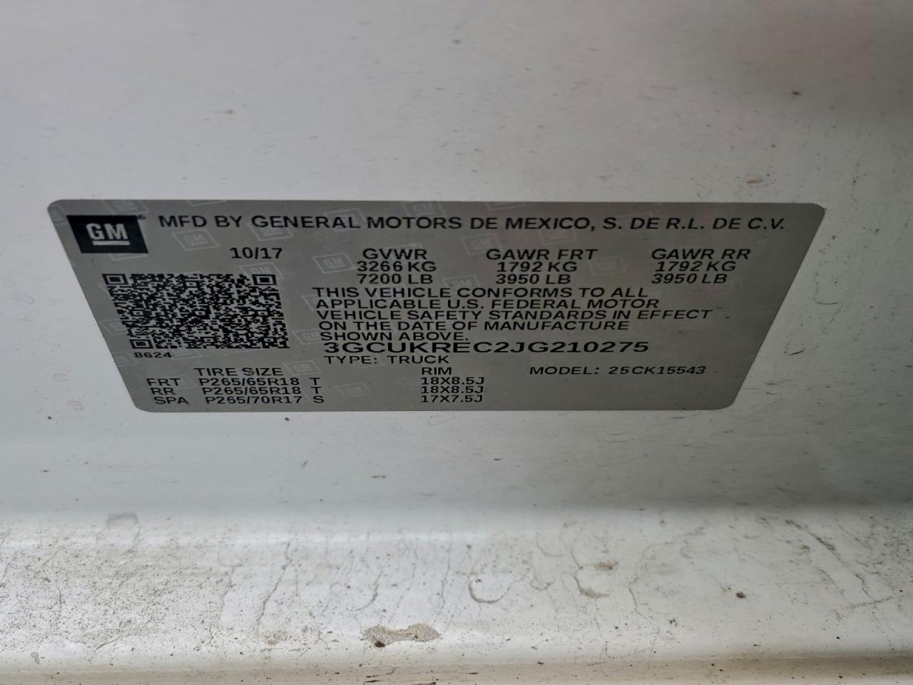 2018 Chevrolet Silverado K1500 Lt VIN: 3GCUKREC2JG210275 Lot: 94500085