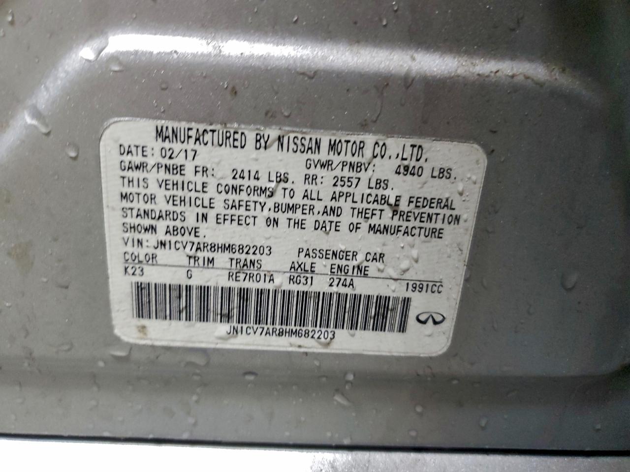 2017 Infiniti Q50 Base VIN: JN1CV7AR8HM682203 Lot: 94569325