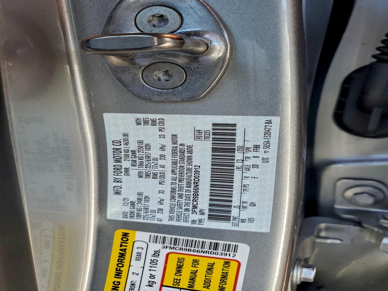 2022 Ford Bronco Sport Big Bend VIN: 3FMCR9B66NRD03912 Lot: 95177125