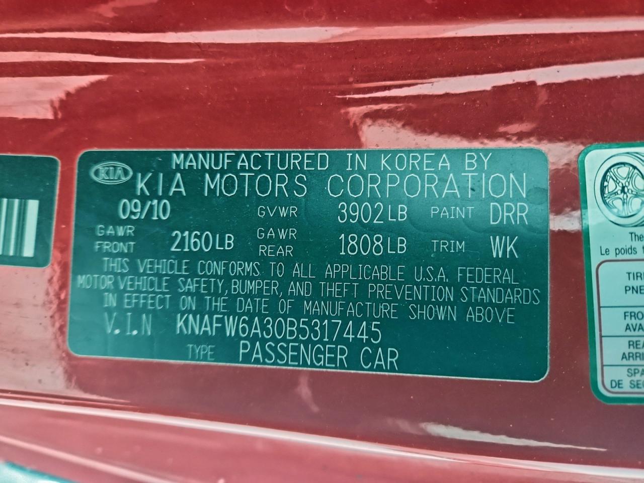 2011 Kia Forte Sx VIN: KNAFW6A30B5317445 Lot: 95222325