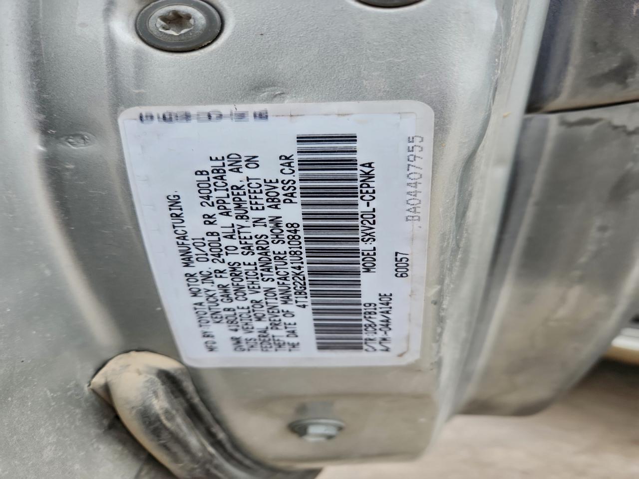 2001 Toyota Camry Ce VIN: 4T1BG22K41U810848 Lot: 93861595